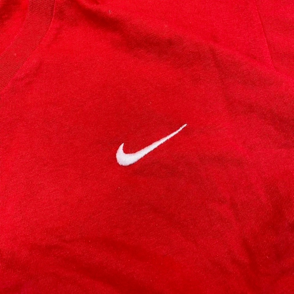 Nike Red V-Neck T-Shirt White Swoosh Men's L - Picture 2 of 6
